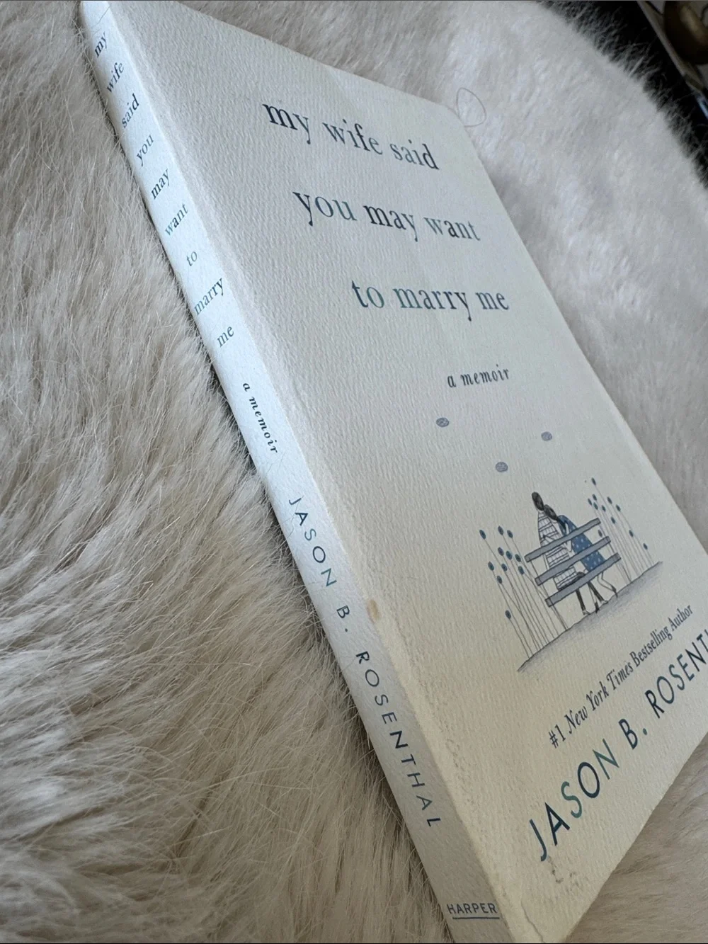 Harper White Cover Memoir with Blue Illustration and Text